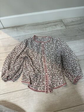 Cream Blouse with Red Floral Print